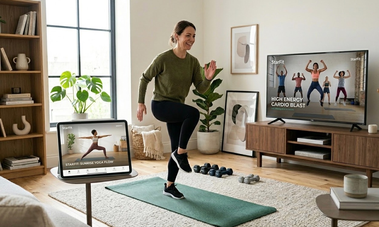 Girl is exercising at home