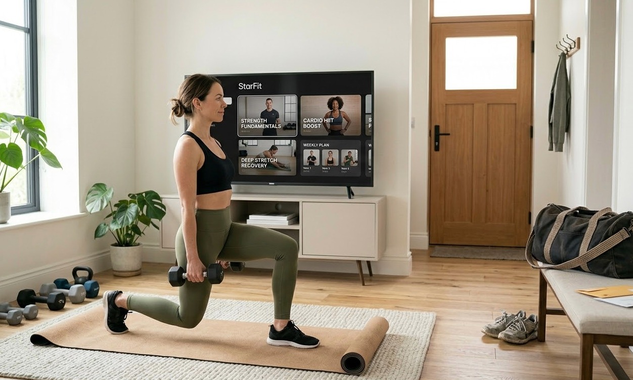 Girl is exercising at home