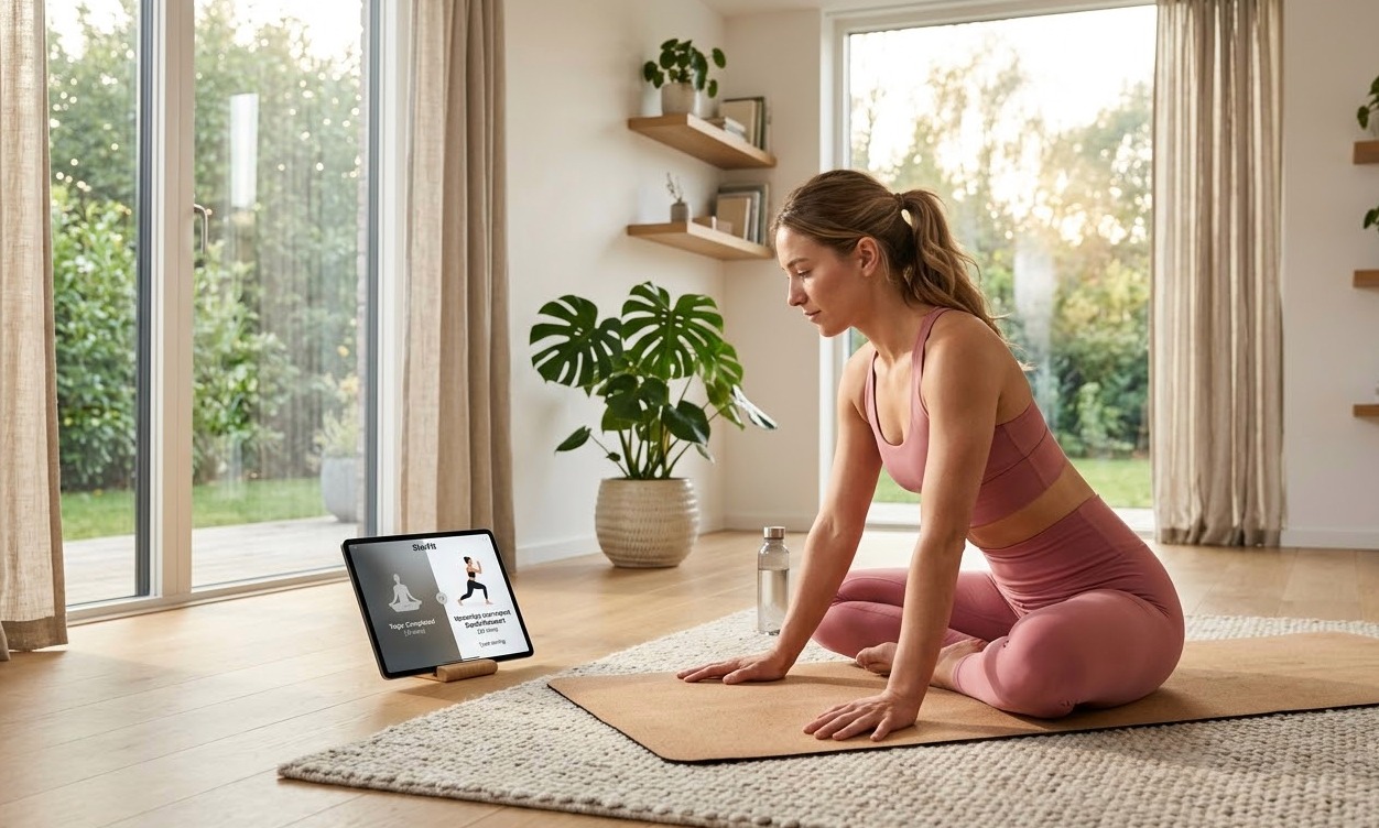 Girl is exercising at home