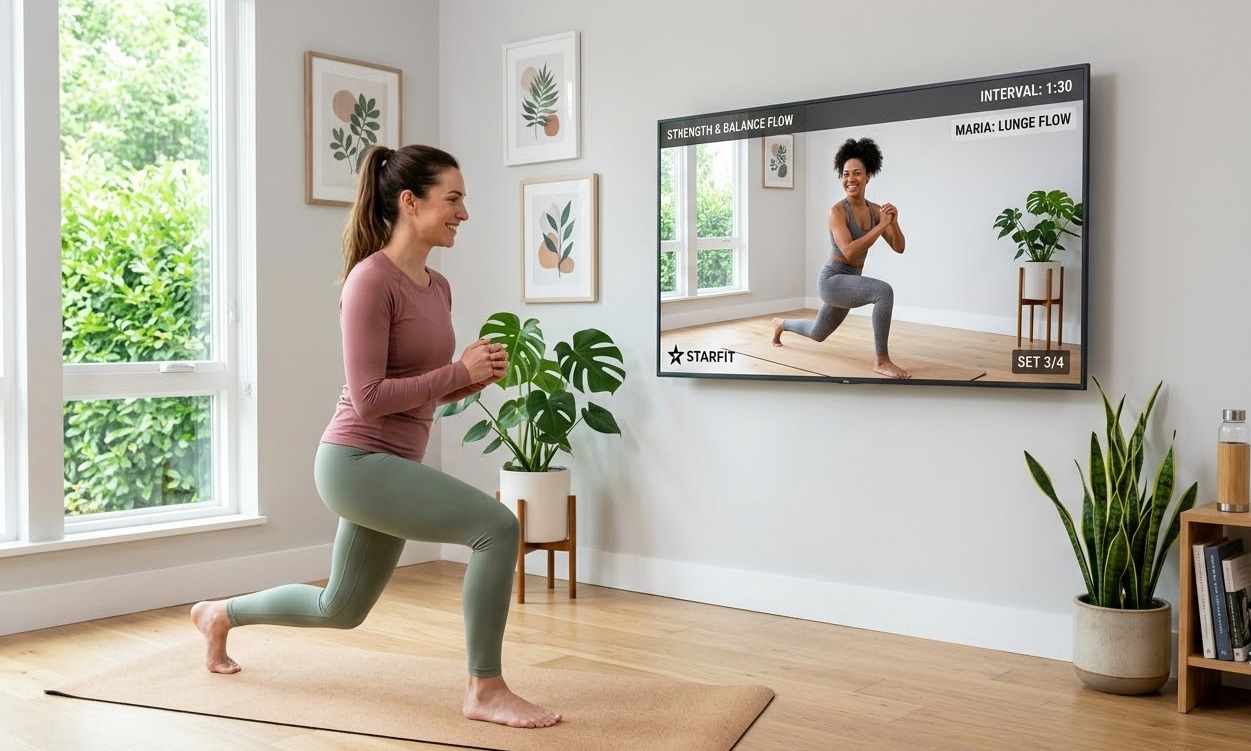Girl is exercising at home