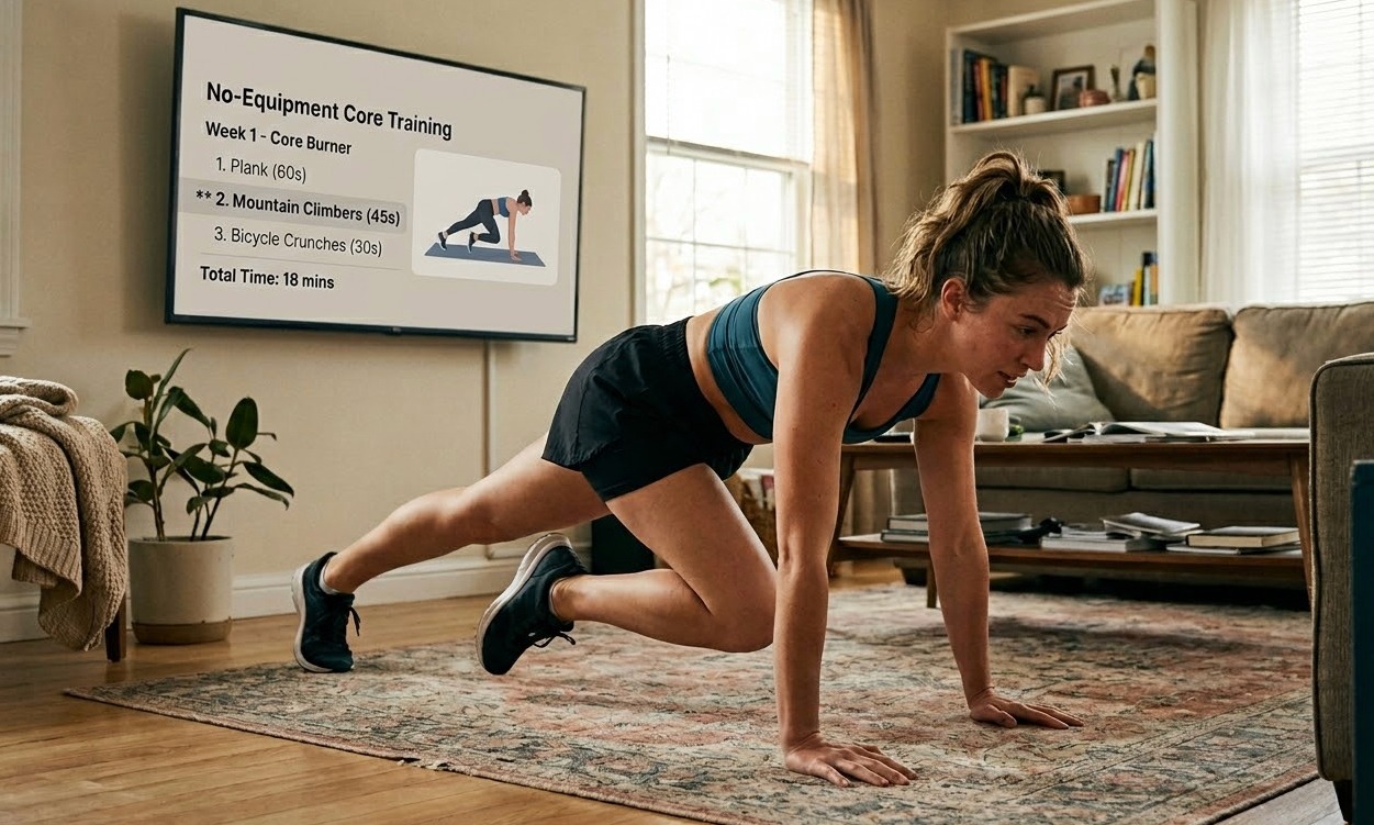 Girl is exercising at home