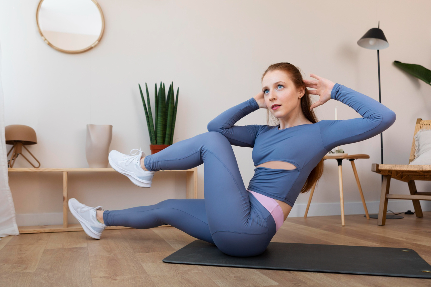 A girl doing exercises at home