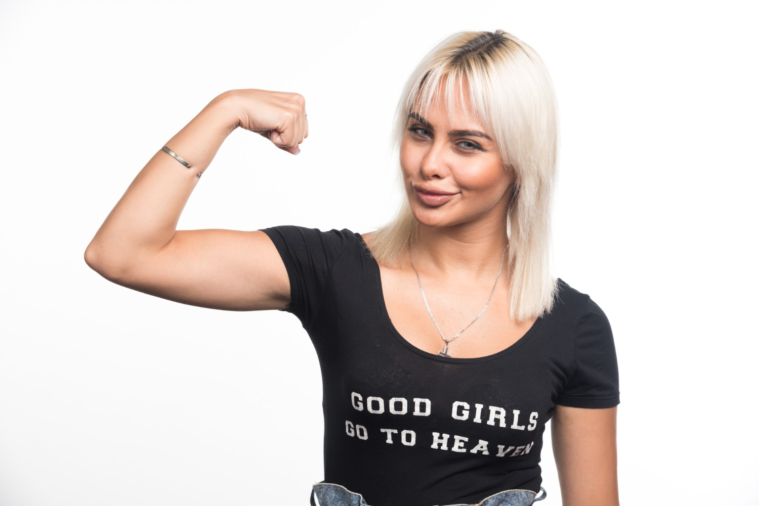 Girl shows her biceps